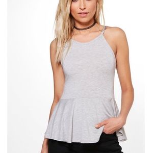 Boohoo Heather Grey Peplum Tank Top